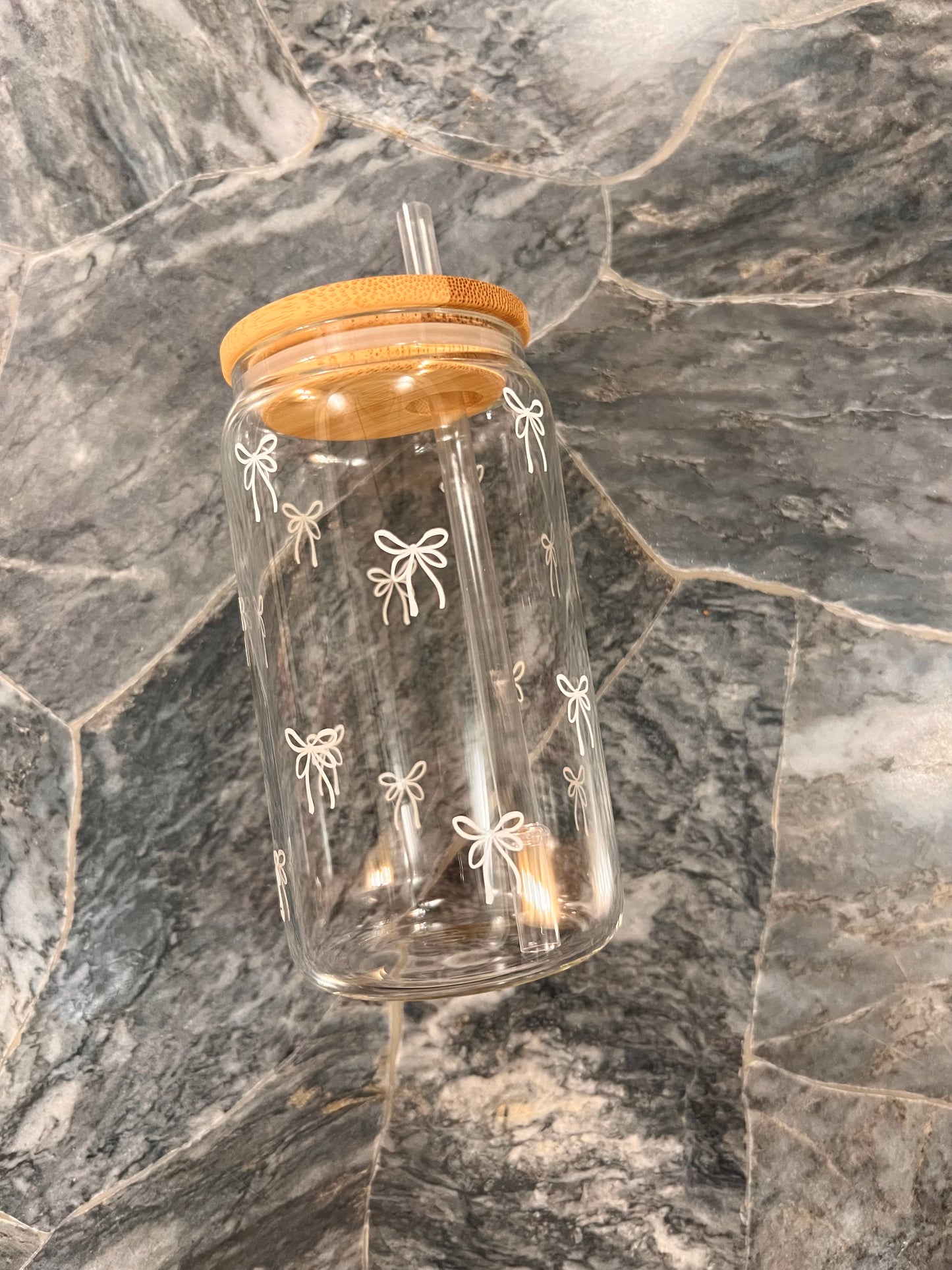 12oz mini bows glass cup w/ lid