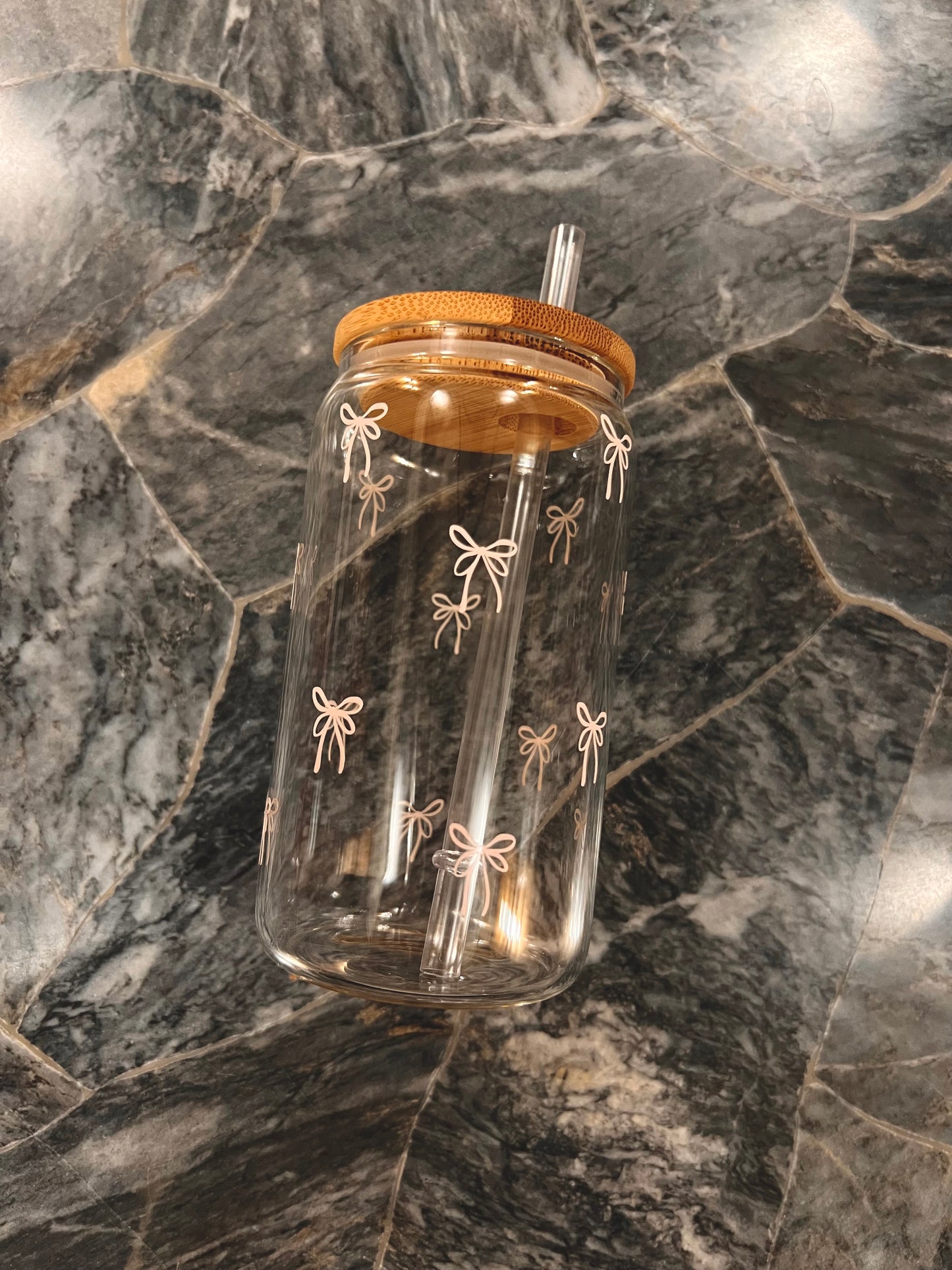 12oz mini bows glass cup w/ lid