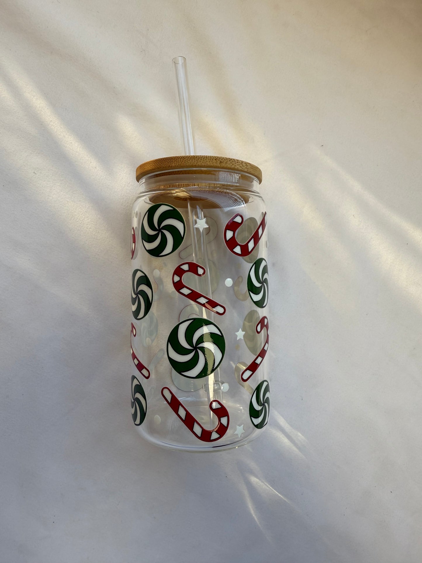 candy canes + peppermint 12oz glass cup