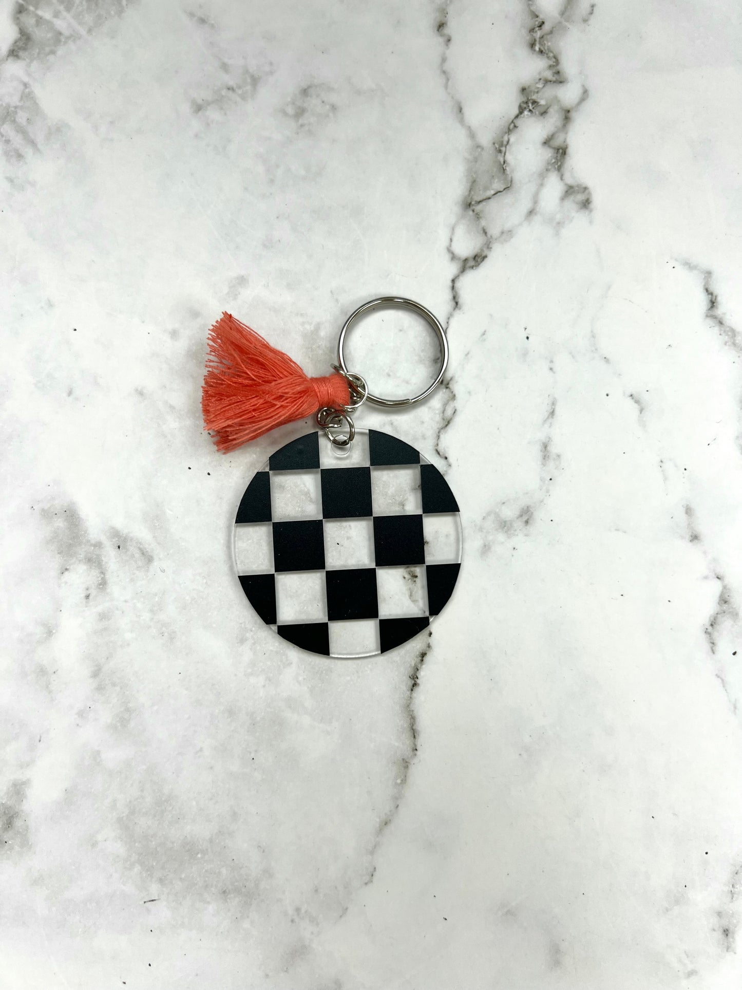 Checker round keychain