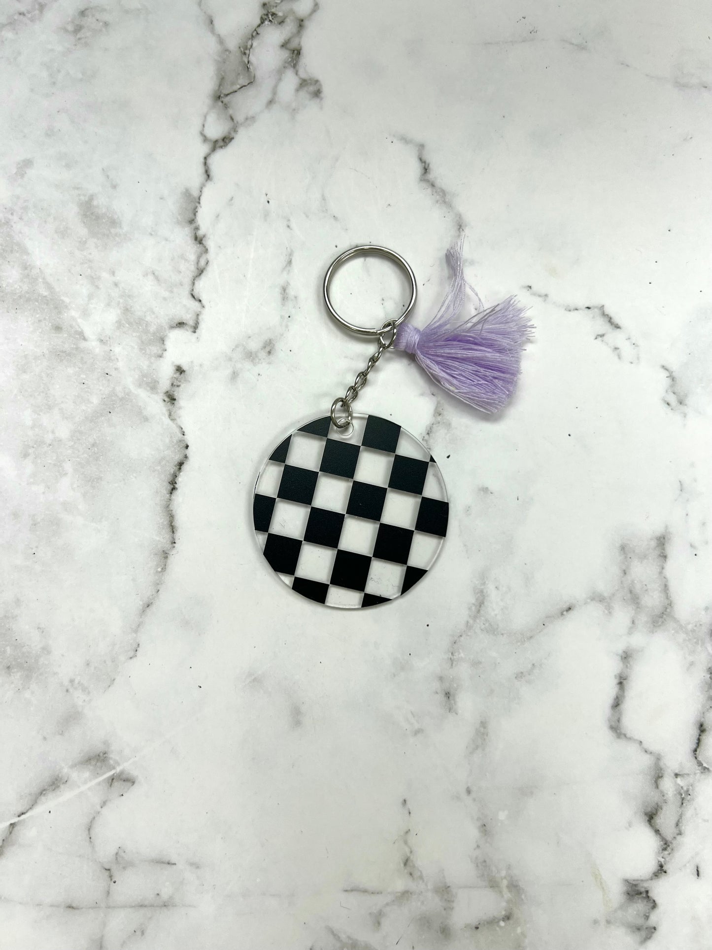 Checker round keychain