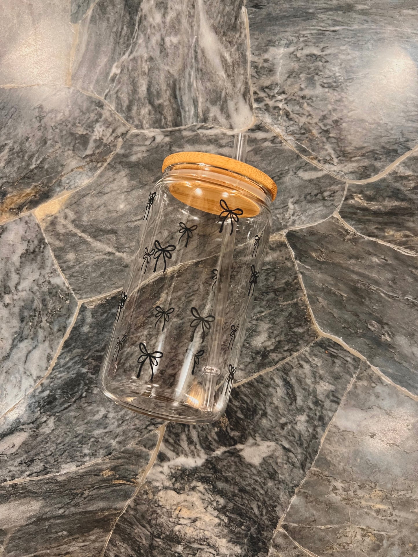 12oz mini bows glass cup w/ lid