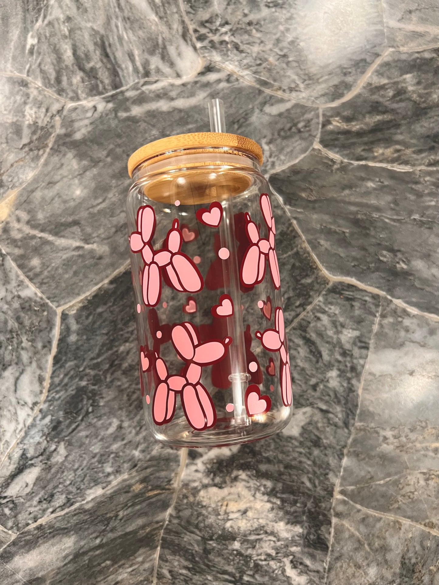 12oz balloon dogs glass cup w/ lid