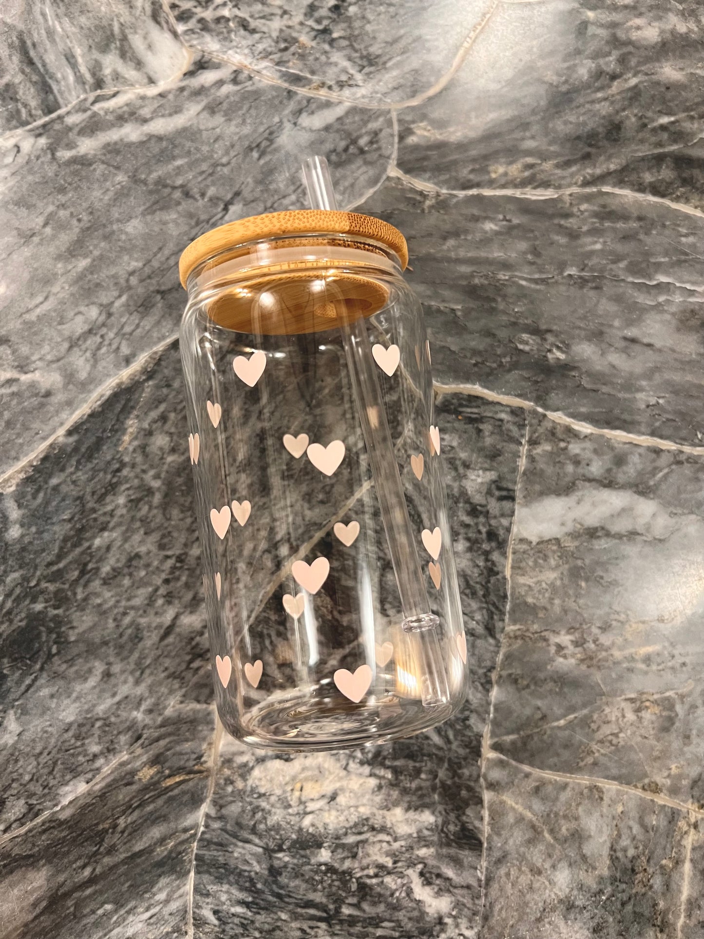 12oz mini hearts glass cup w/ lid