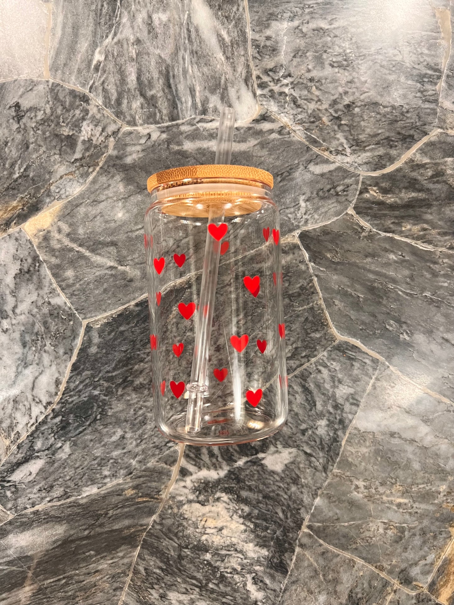 12oz mini hearts glass cup w/ lid