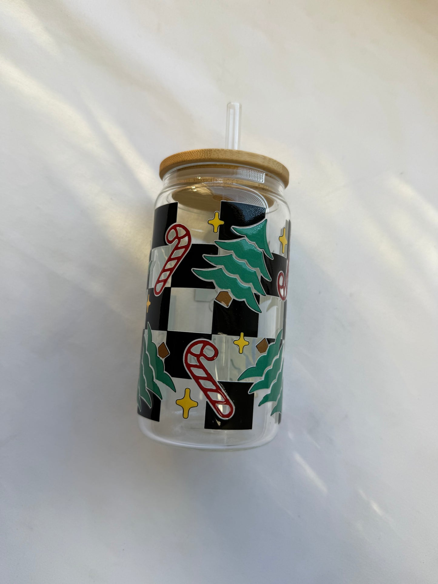 trees + candy canes 12oz glass cup