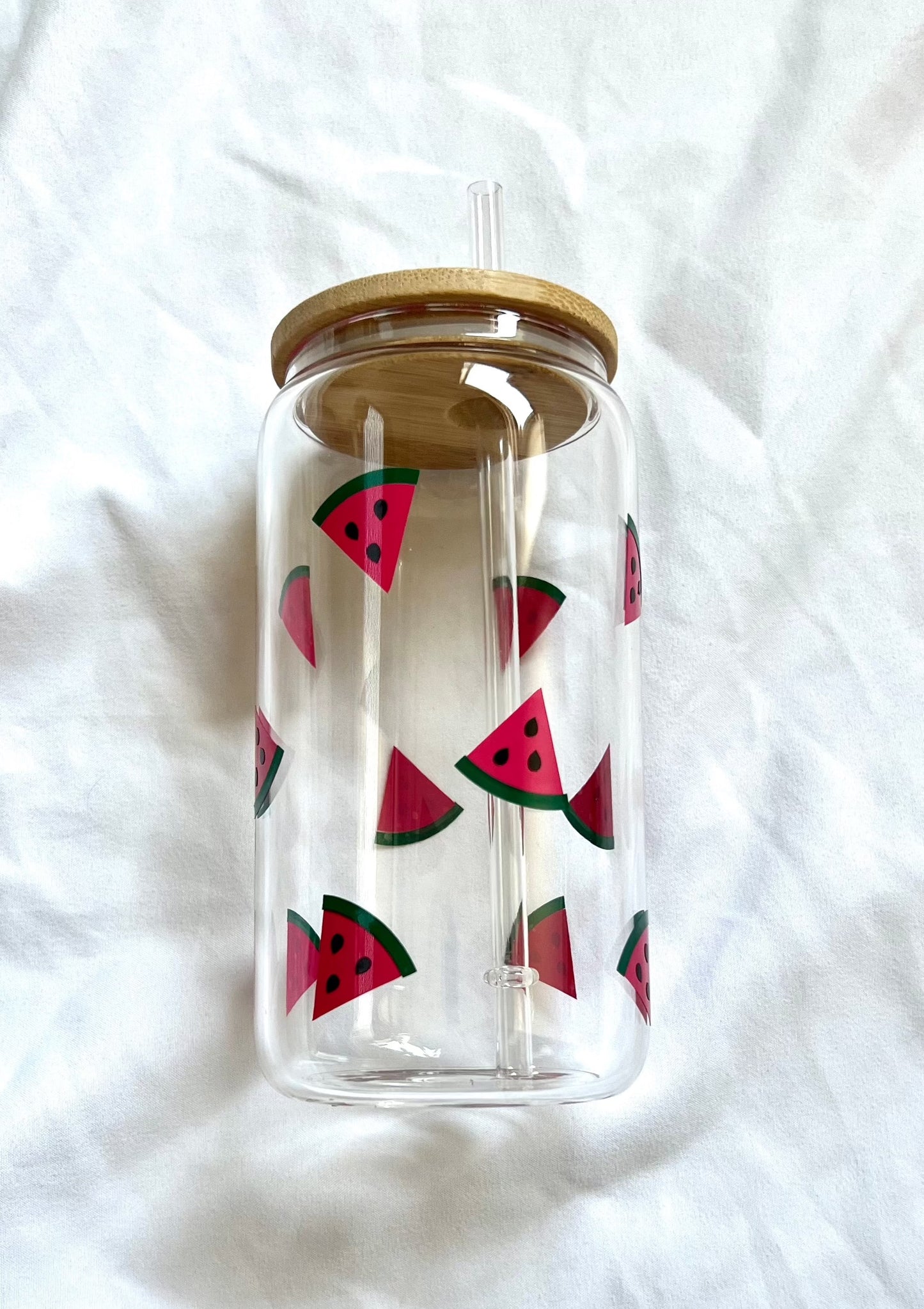 Watermelon 16oz glass cup w/ lid