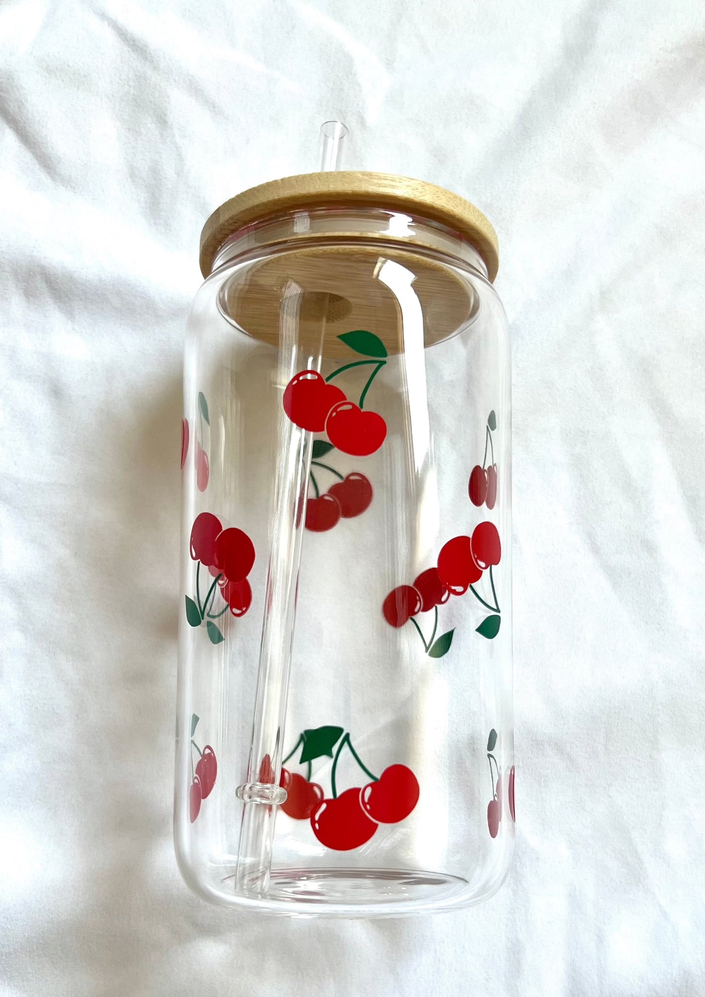 Cherries 16oz glass cup w/ lid
