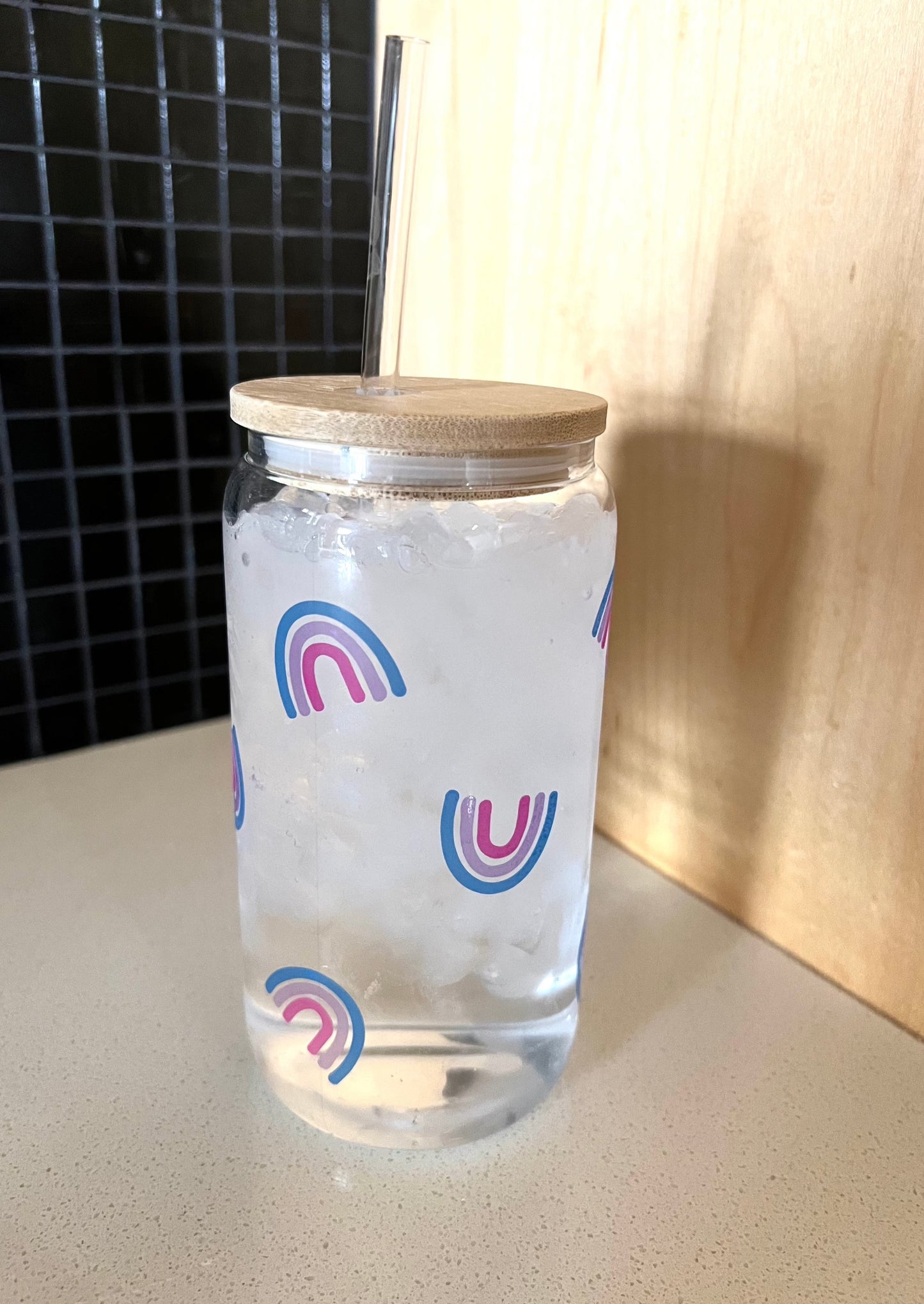16oz Color changing rainbow glass cup w/ lid
