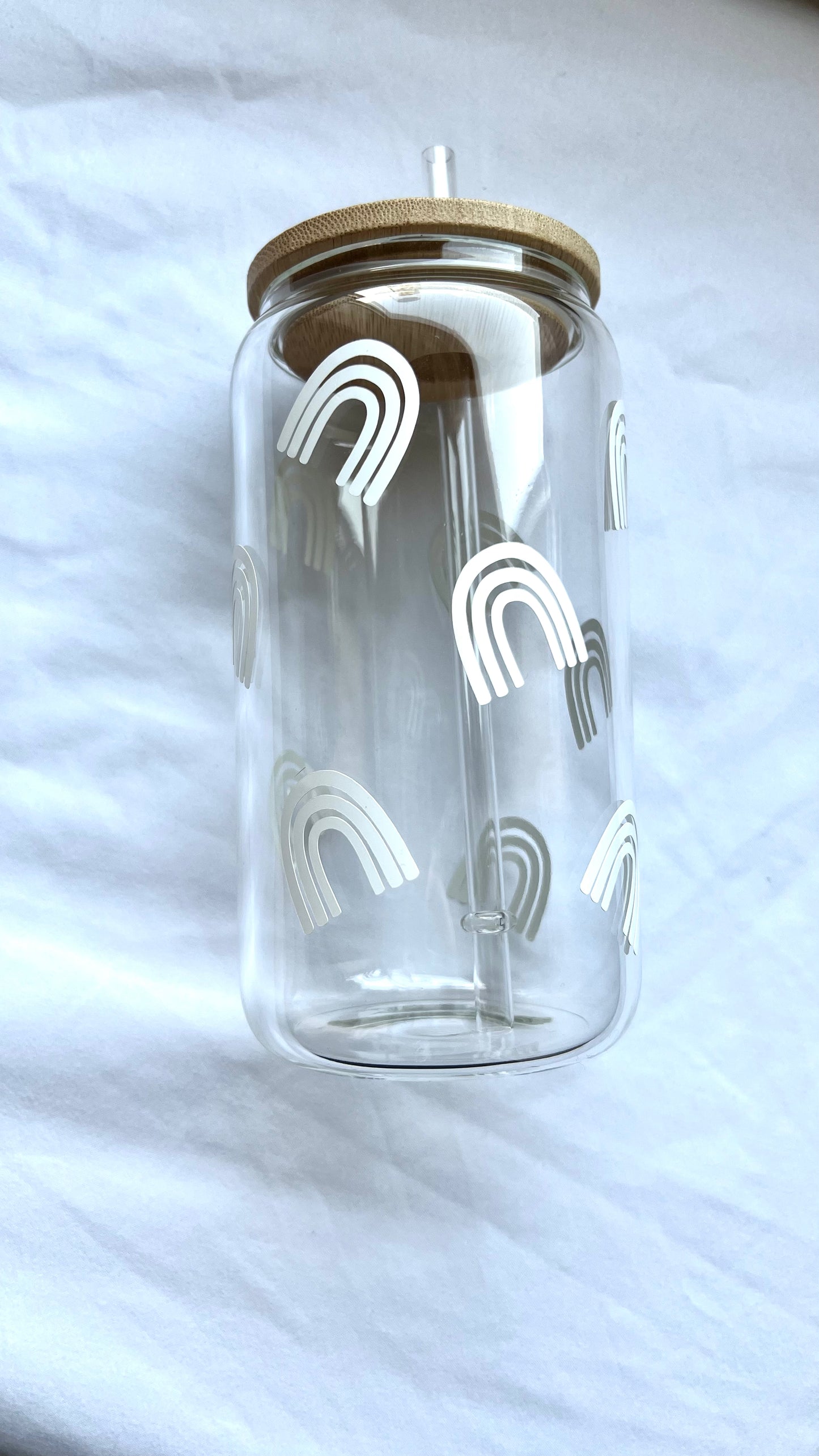 16oz Rainbow glass cup w/ lid