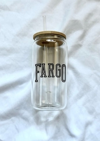 Fargo 16oz glass cup w/ lid