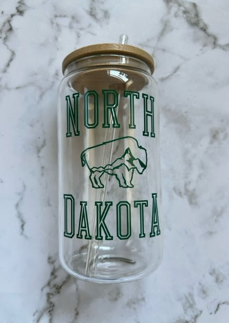 North Dakota 16oz glass cup w/ lid