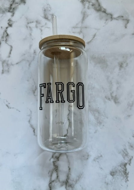 Fargo 16oz glass cup w/ lid