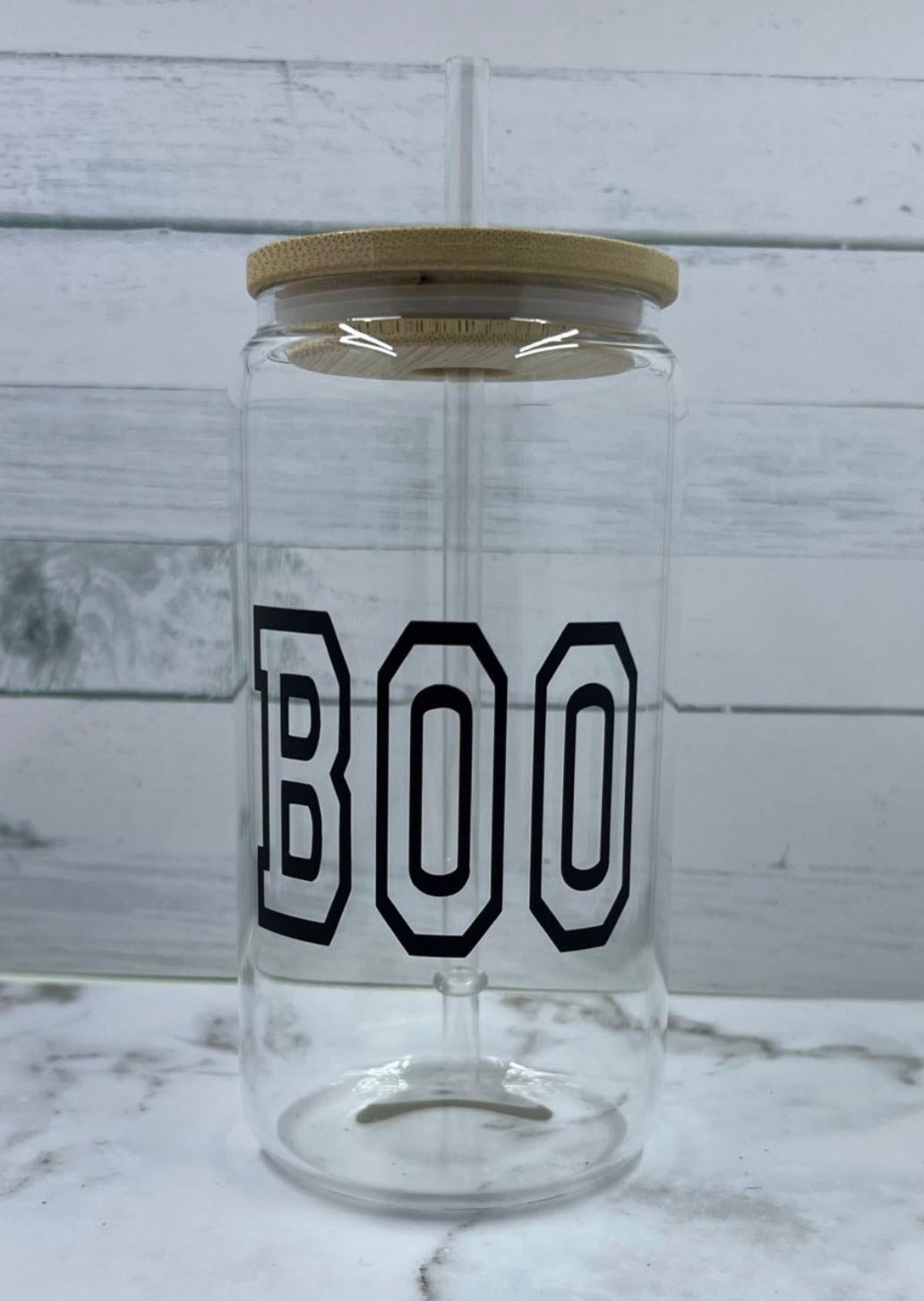 BOO 16oz glass cup w/ lid