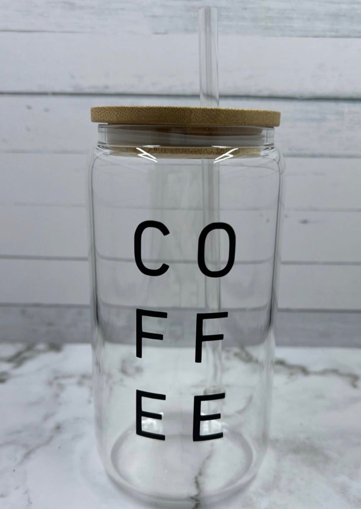 Coffee 16oz glass cup w/ lid