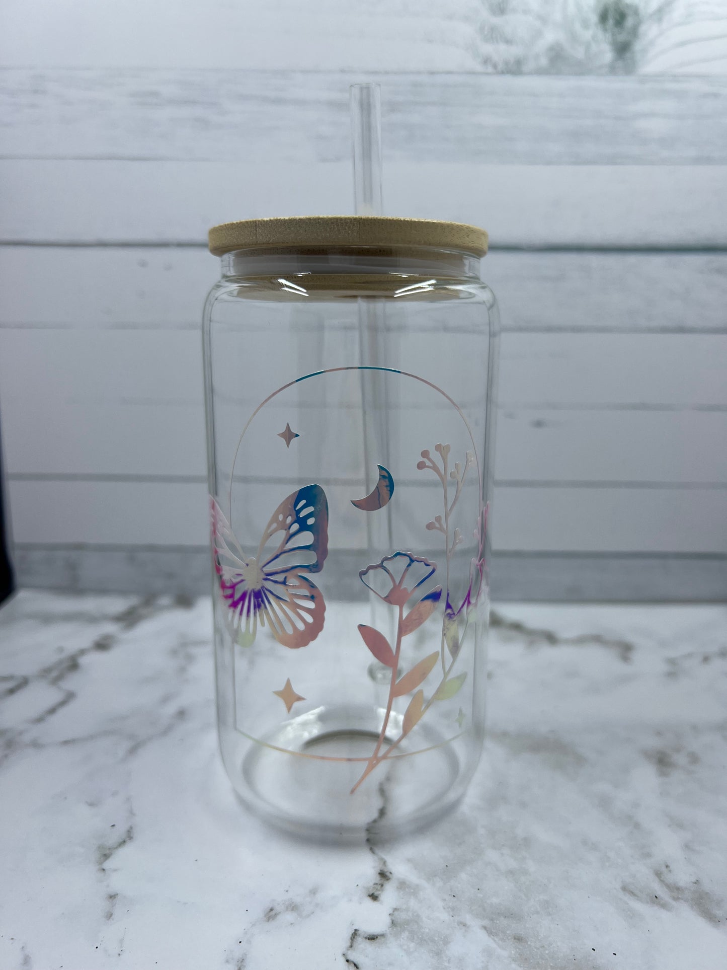 Mystical 16oz glass cup w/ lid