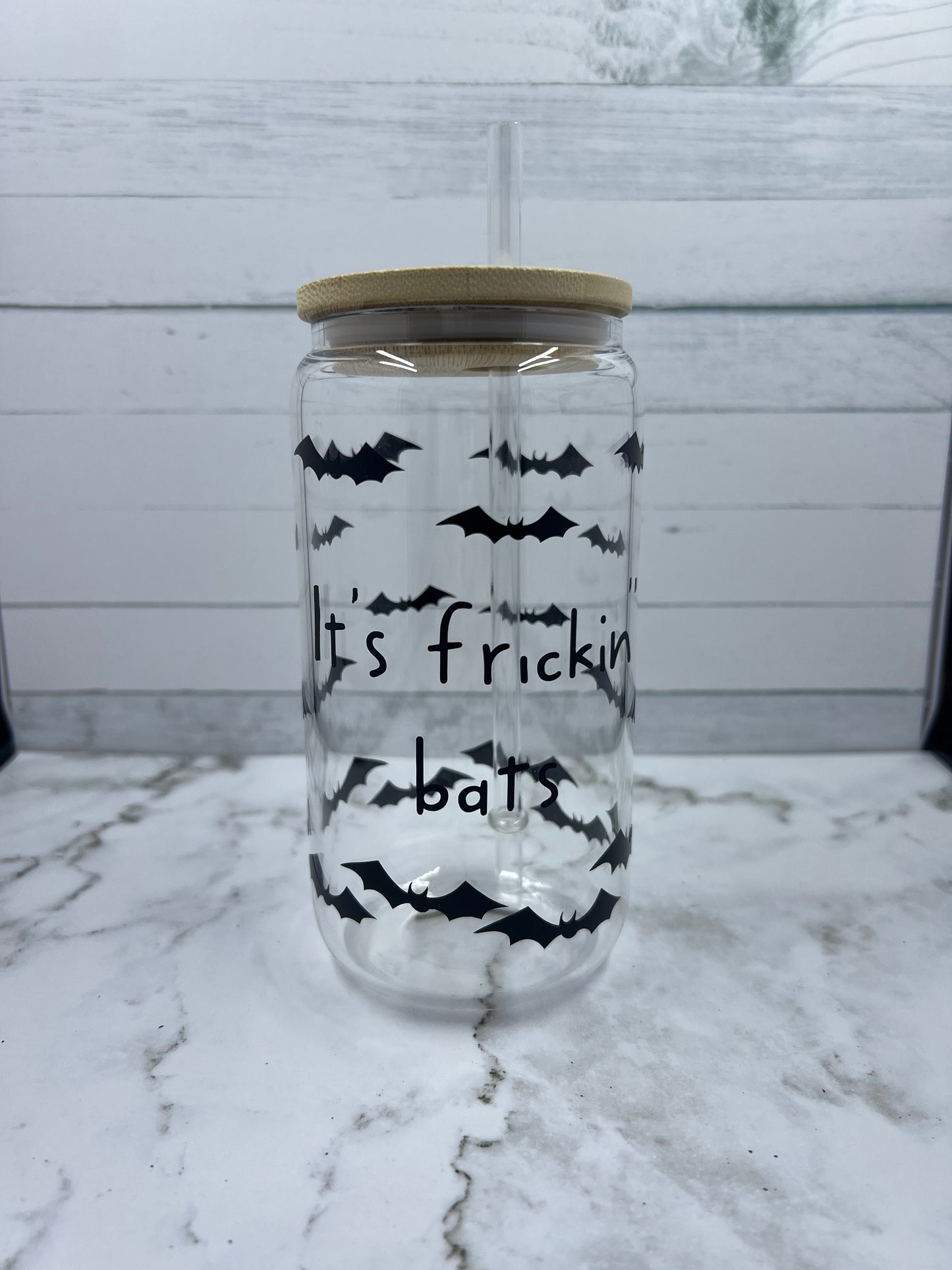 Frickin' Bats 16oz glass cup w/ lid