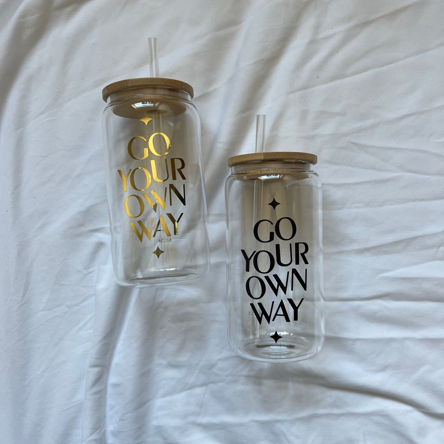 Go Your Own Way 16oz glass cup w/ lid