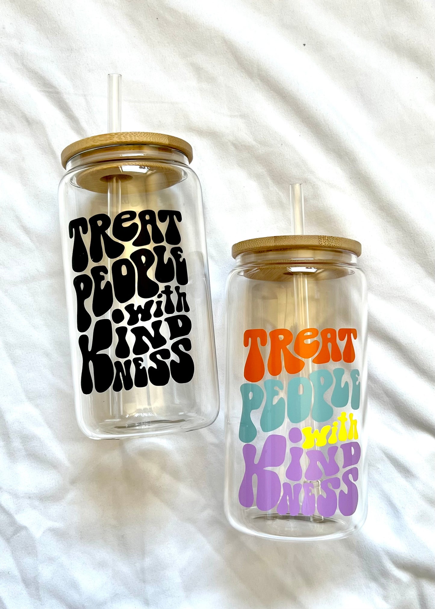 Treat People With Kindness 16oz glass cup w/ lid
