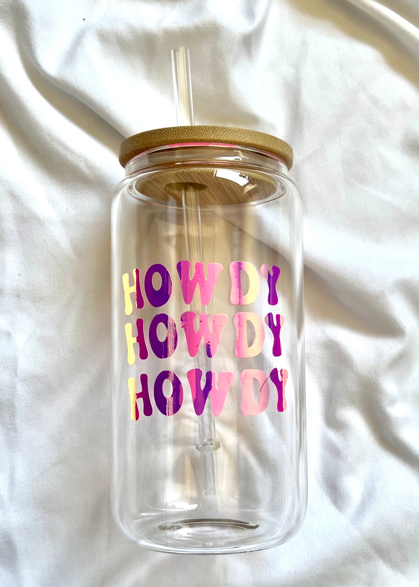 Howdy 16oz glass cup w/ lid
