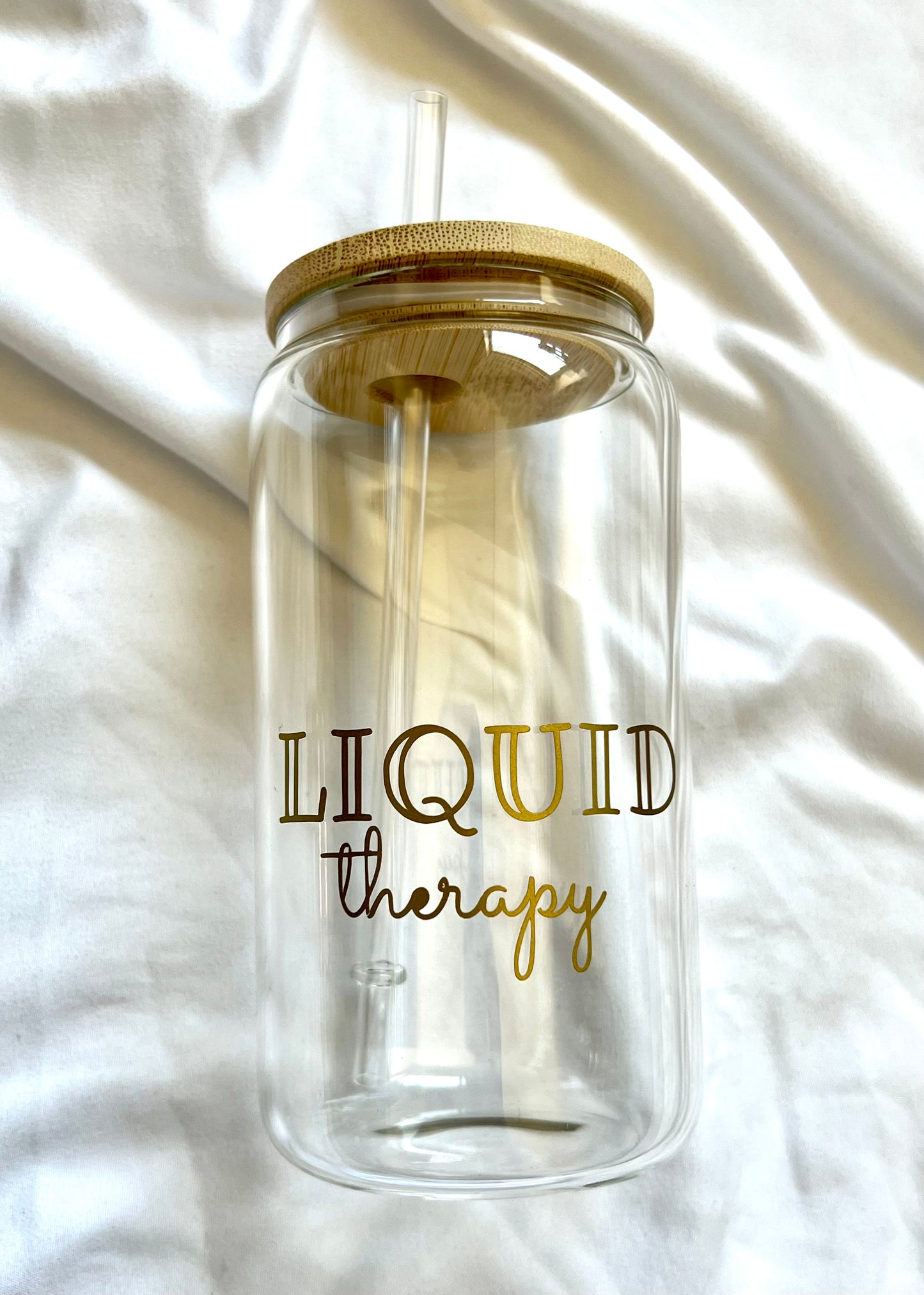 Liquid Therapy 16oz glass cup w/ lid