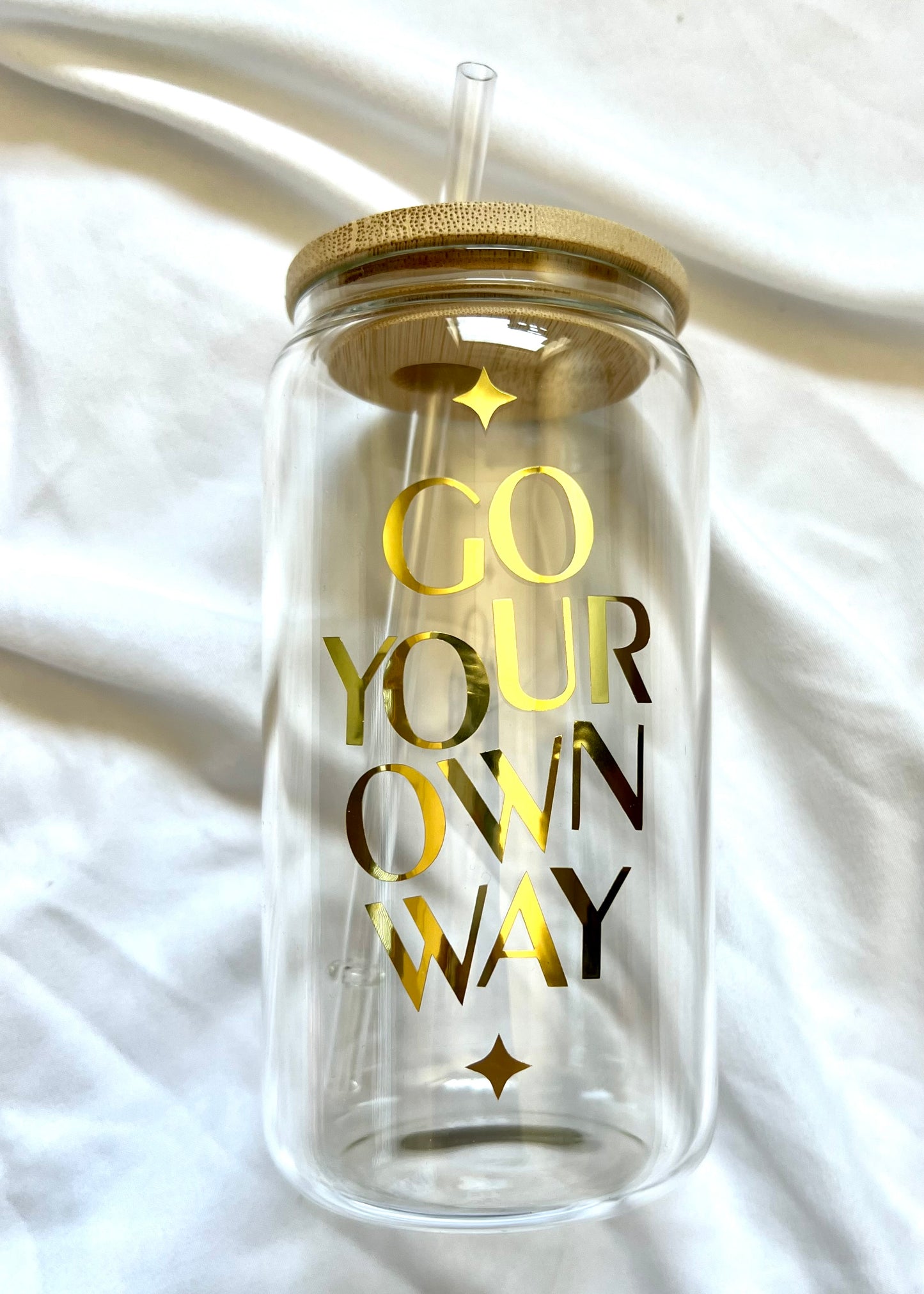 Go Your Own Way 16oz glass cup w/ lid