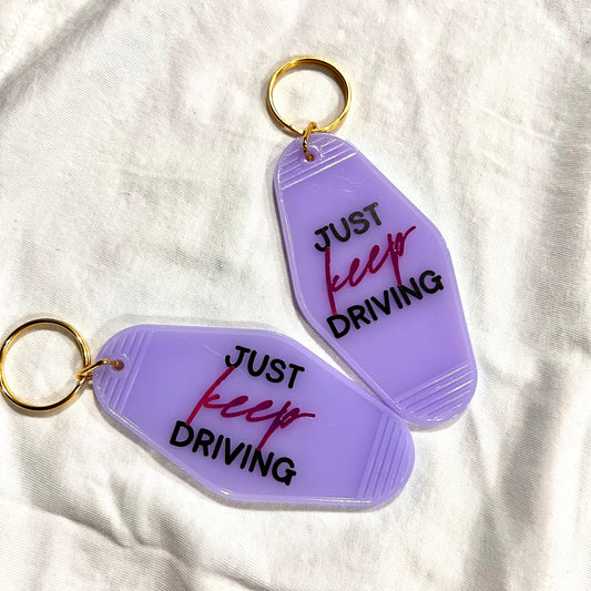 keep driving motel style keychain