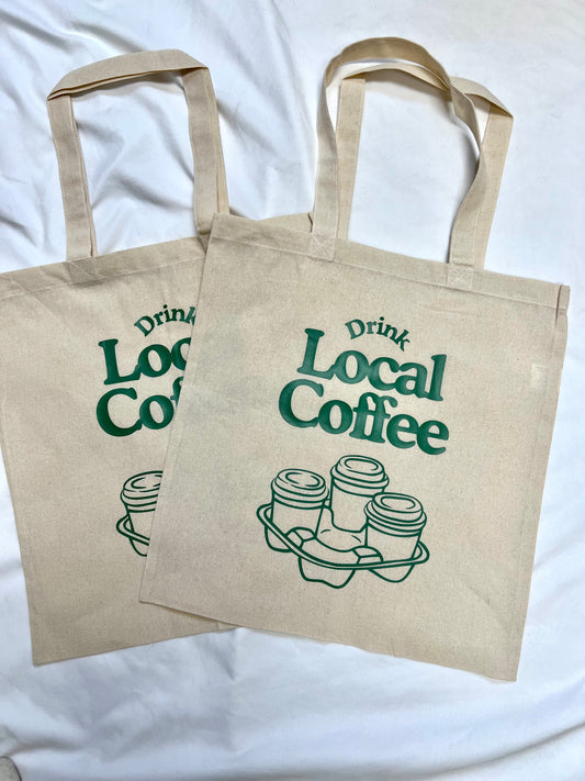 Drink Local Coffee canvas tote bag