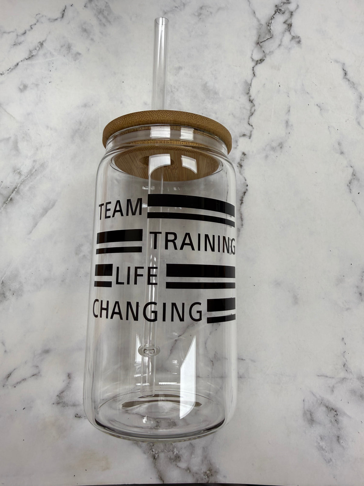 Team Training Life Changing 12oz glass cup w/ lid