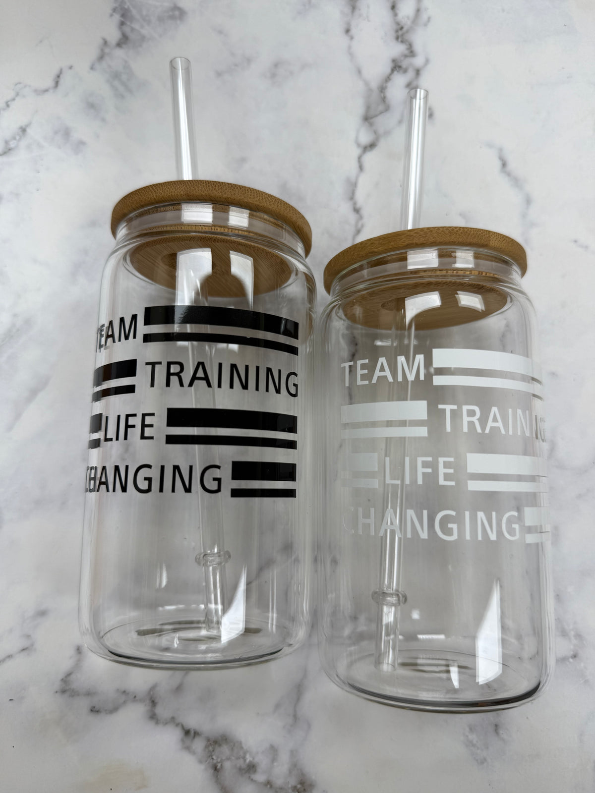 Team Training Life Changing 12oz glass cup w/ lid