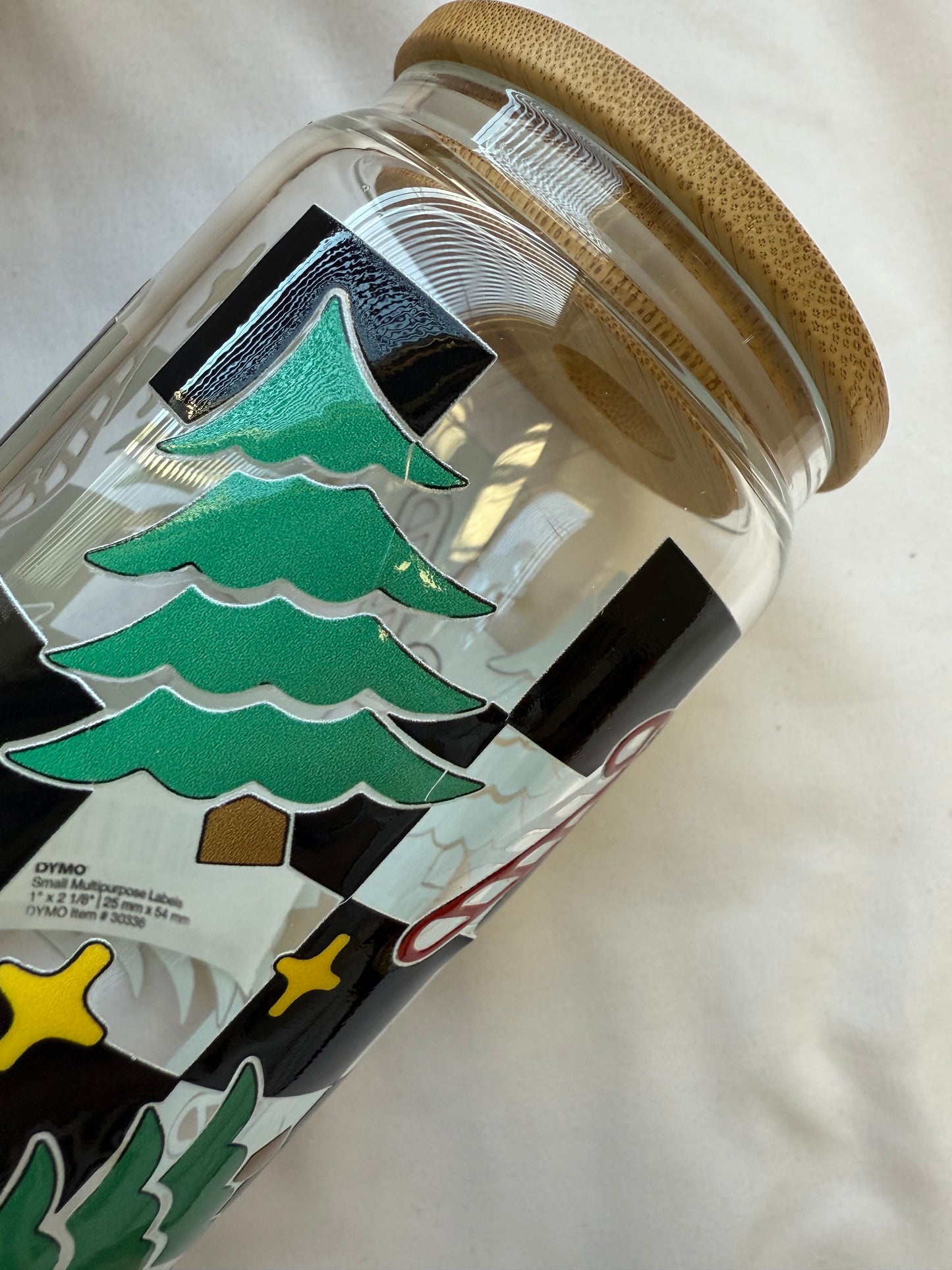 OOPS! trees + snowflakes glass cup