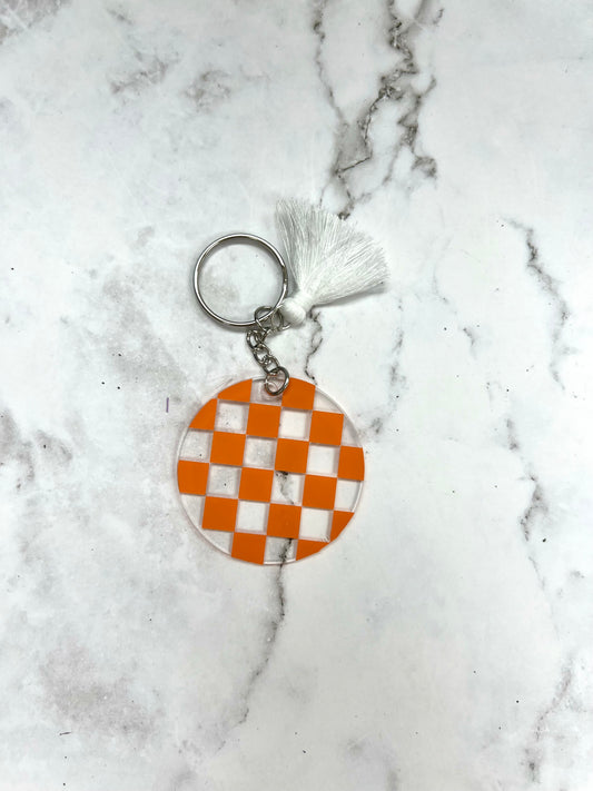 Checker round keychain