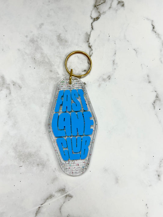 Fast Lane Club motel style keychain