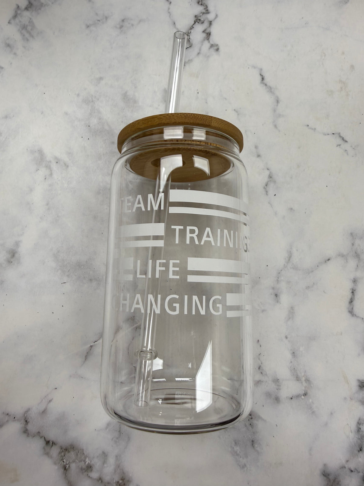 Team Training Life Changing 12oz glass cup w/ lid