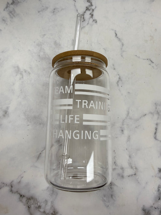 Team Training Life Changing 12oz glass cup w/ lid