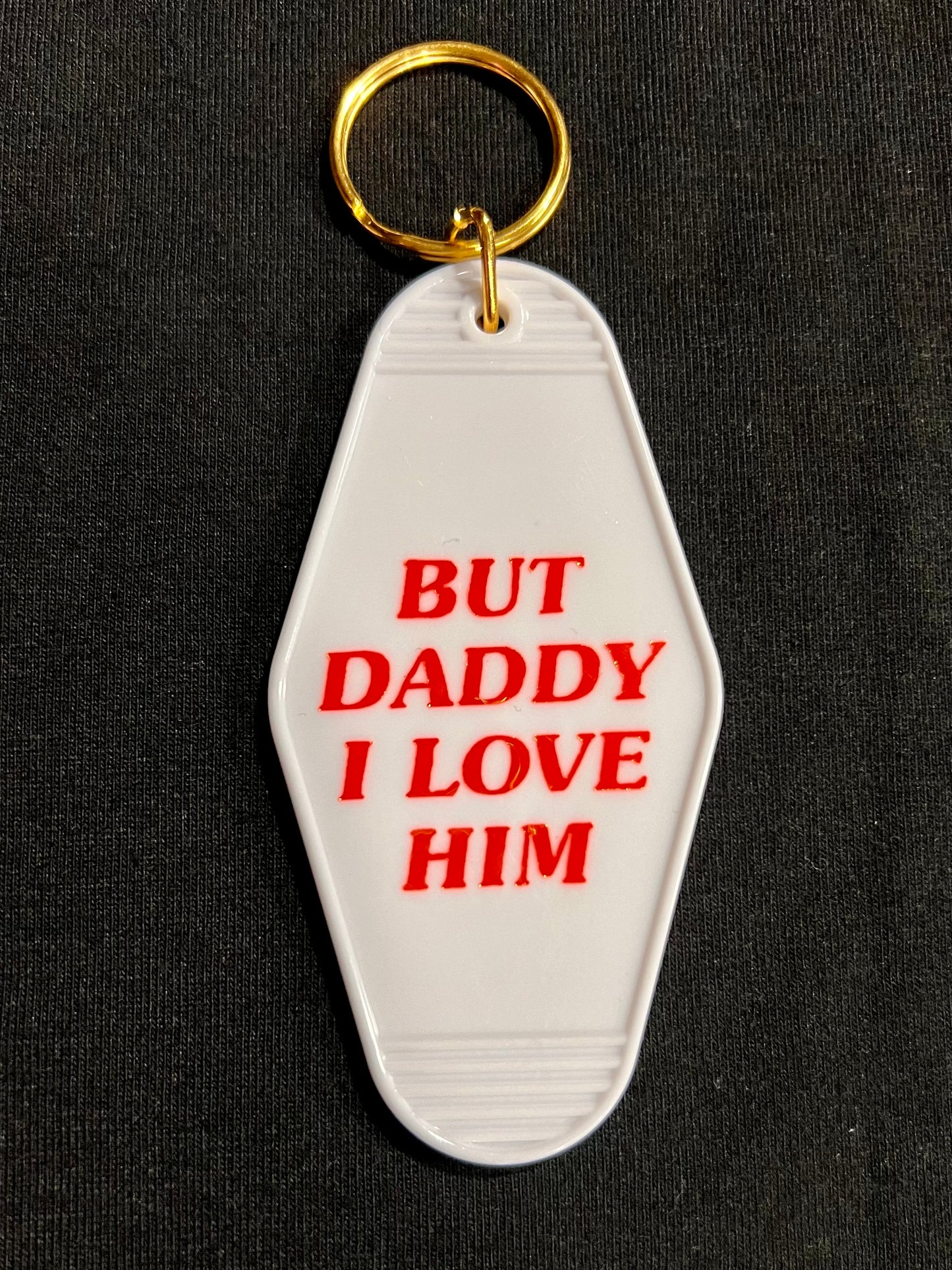 i love him motel style keychain