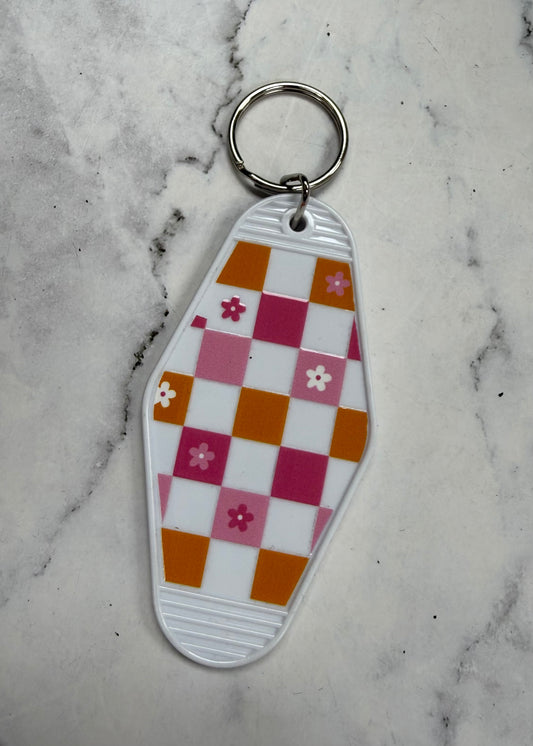 Floral Checker motel style keychain