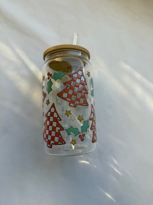 checkered trees 12oz glass cup