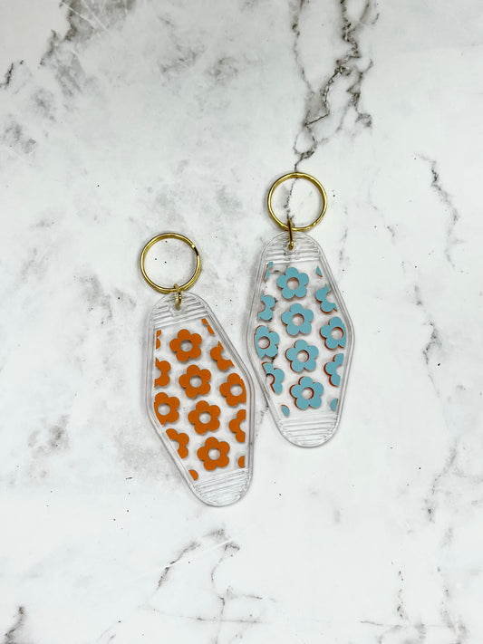retro flower motel style keychain