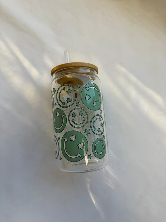 smiley face holiday 12oz glass cup