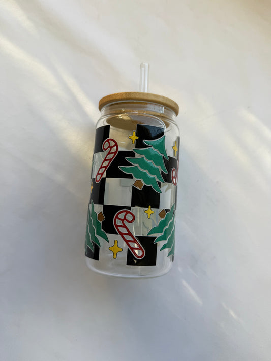 trees + candy canes 12oz glass cup