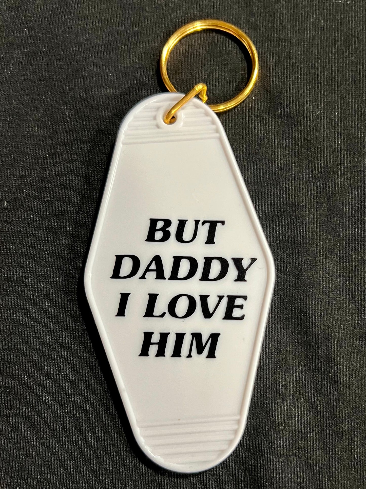 i love him motel style keychain