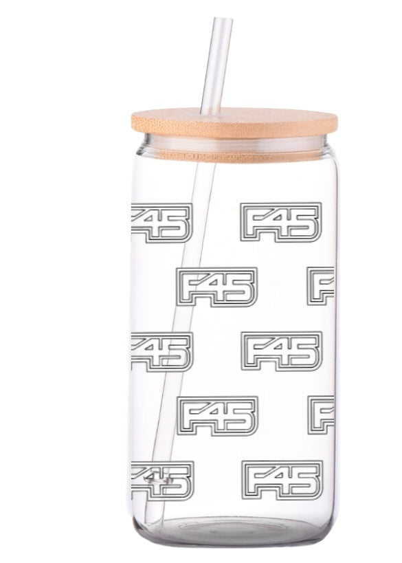 F45 12oz glass cup w/ lid