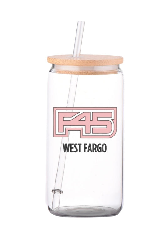 F45 12oz glass cup w/ lid