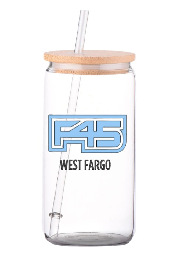 F45 12oz glass cup w/ lid