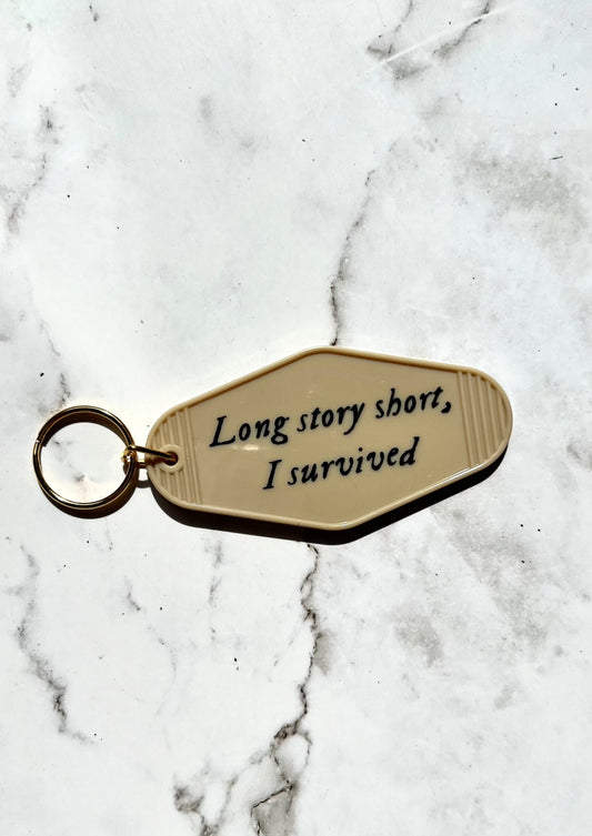 Long Story Short motel style keychain