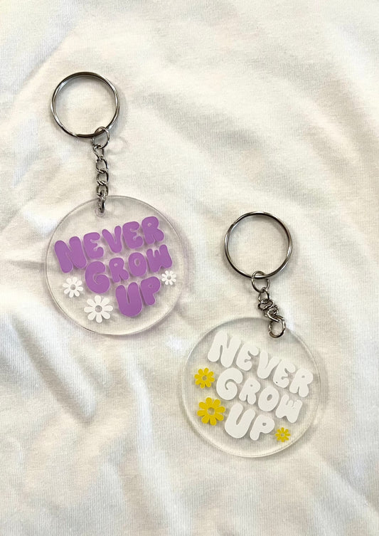 Never Grow Up round keychain