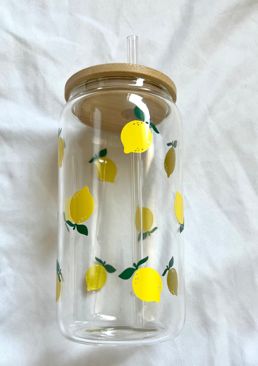 Lemons glass cup w/ lid