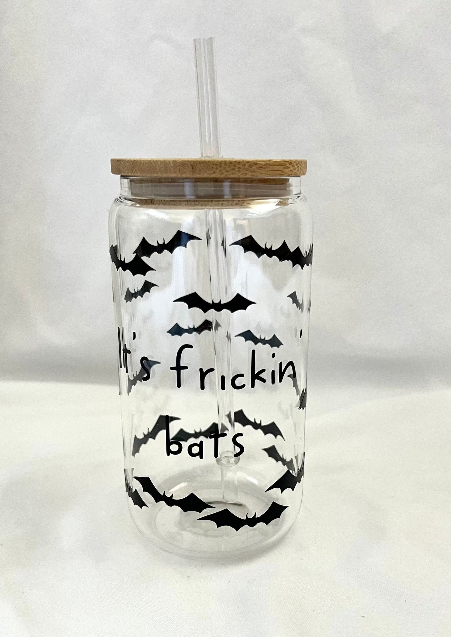 16oz Frickin' Bats glass cup w/ lid