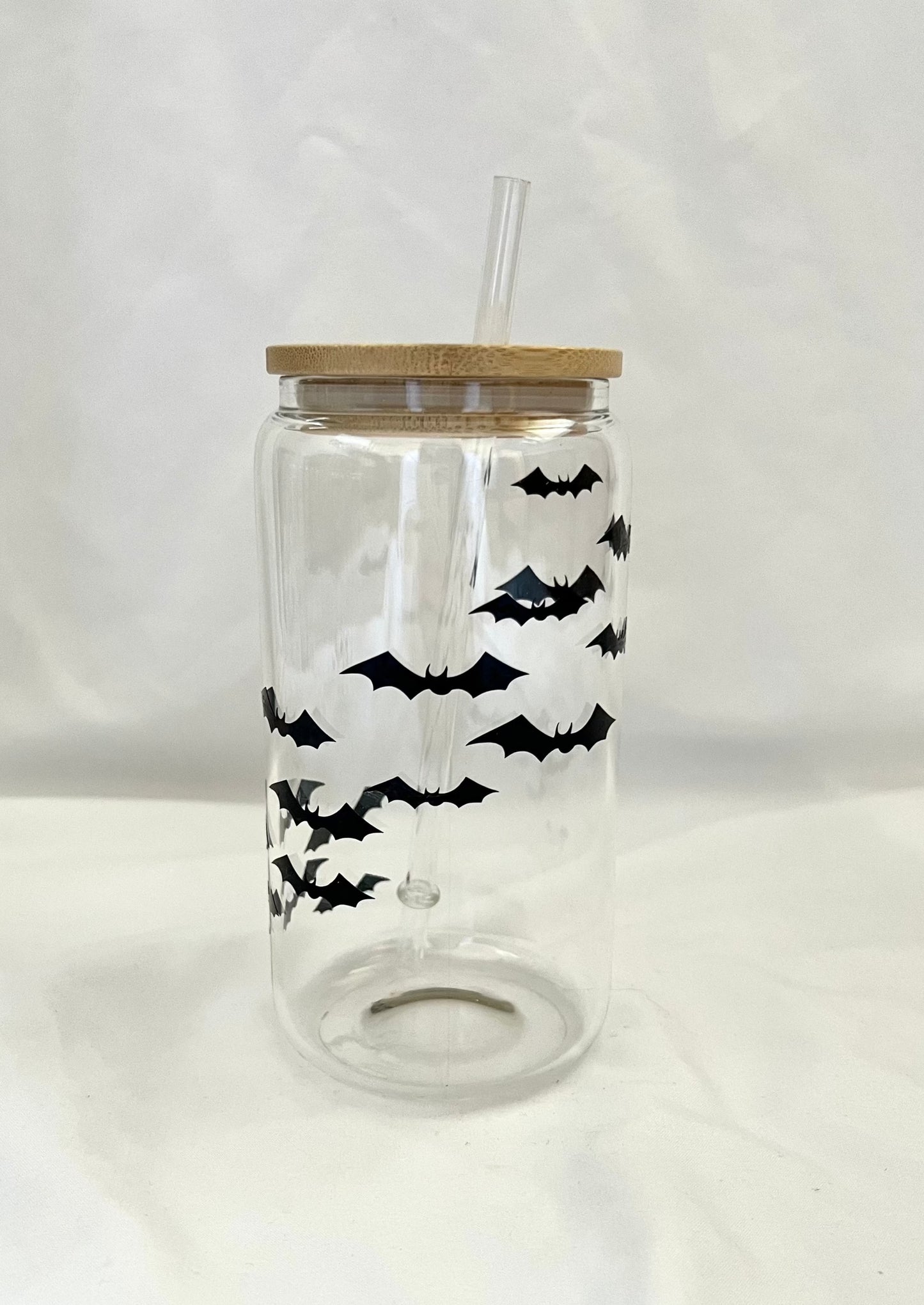 16oz Batty glass cup w/ lid